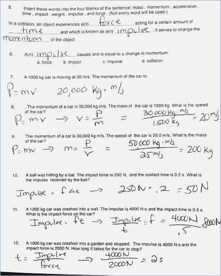 Physics Momentum Worksheets With Answers â Webmart Me